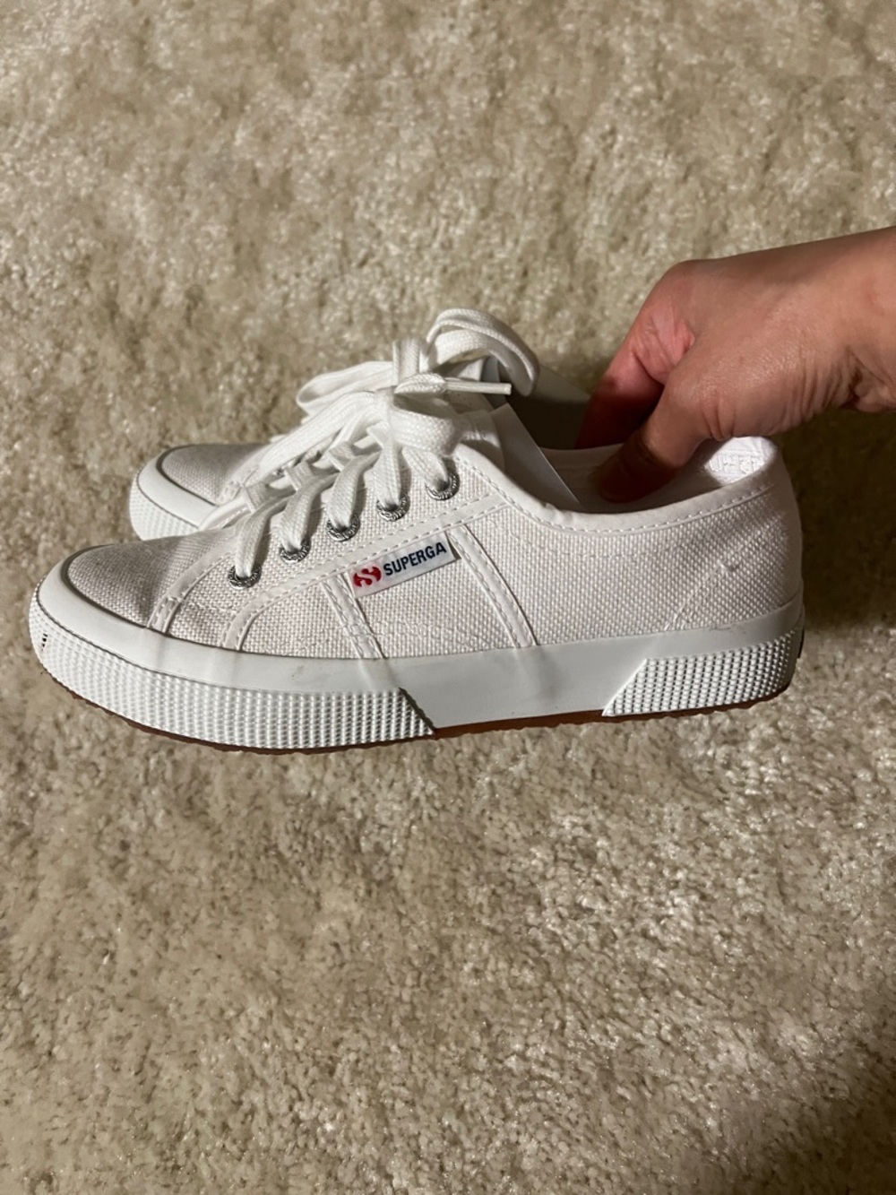 Superga White Low-Top Canvas Sneakers with Subtle Red Logo